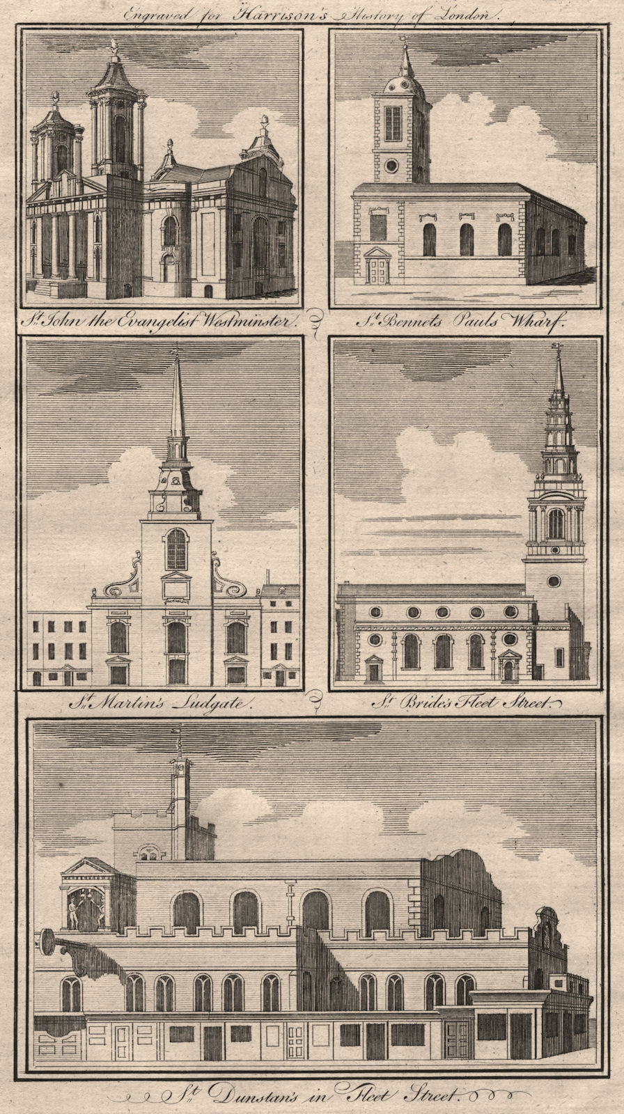 LONDON CHURCHES St John Smith Square Benet Martin Ludgate Bride Dunstan 1776